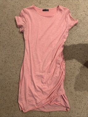 BTFBM Pink Short Sleeve Ruched T-Shirt Dress